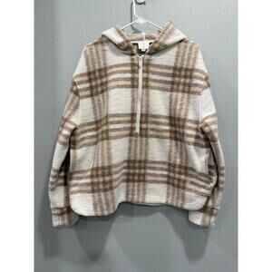 Joie Women's Hooded Fleece Jacket in Brown Plaid, Medium